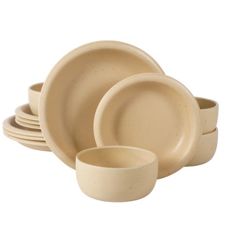 Corsica Clay 12 Piece Stoneware Reactive Glaze Dinnerware Set