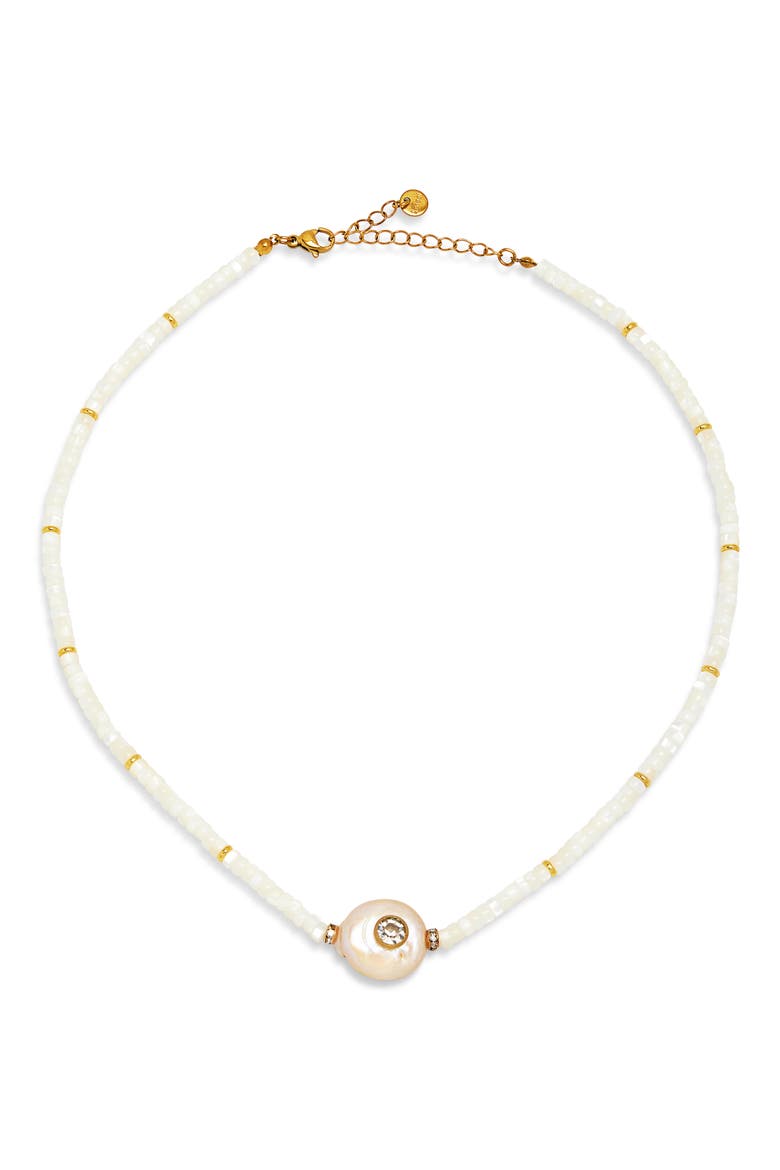 Shell Beaded Pearl Pendant Necklace, Main, color, WHITE