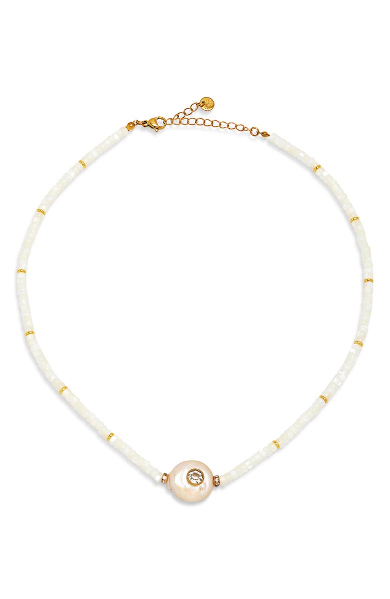 Cara Shell Beaded Pearl Pendant Necklace, Main, color,