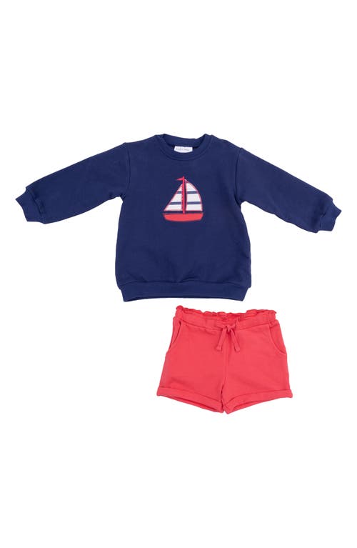 Shop Angel Dear Sailboat Appliqué Cotton Sweatshirt & Shorts Set In Blue