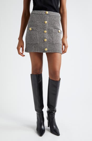 L Agence L'agence Zander Button Front Miniskirt In Black/ivory/gold