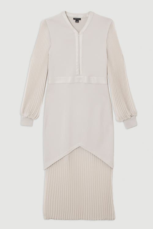 Karen Millen Woven Sleeved Pleated Dress In Gray