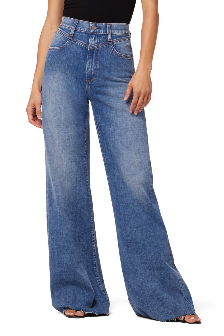 The Goldie High Waist Raw Hem Wide Leg Palazzo Jeans, Main, color, WINDWARD