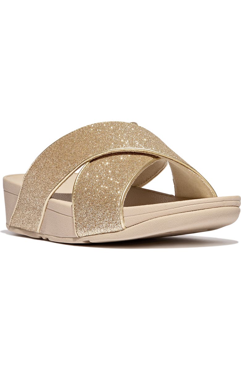 FitFlop Lulu Glitterdust Platform Wedge Slide Sandal, Main, color, Yellow