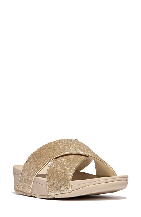 Lulu Glitterdust Platform Wedge Slide Sandal (Women)