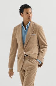 Brunello Cucinelli Comfort cotton and cashmere corduroy deconstructed blazer with large peak lapels and metal buttons