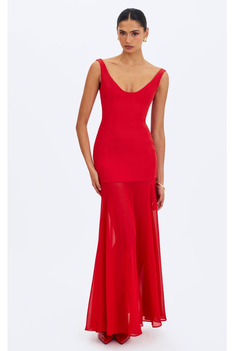 Verona Scoop Neck Flared Maxi Dress, Main, color, Red