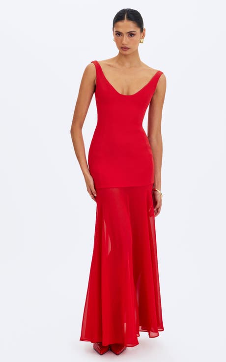 Verona Scoop Neck Flared Maxi Dress