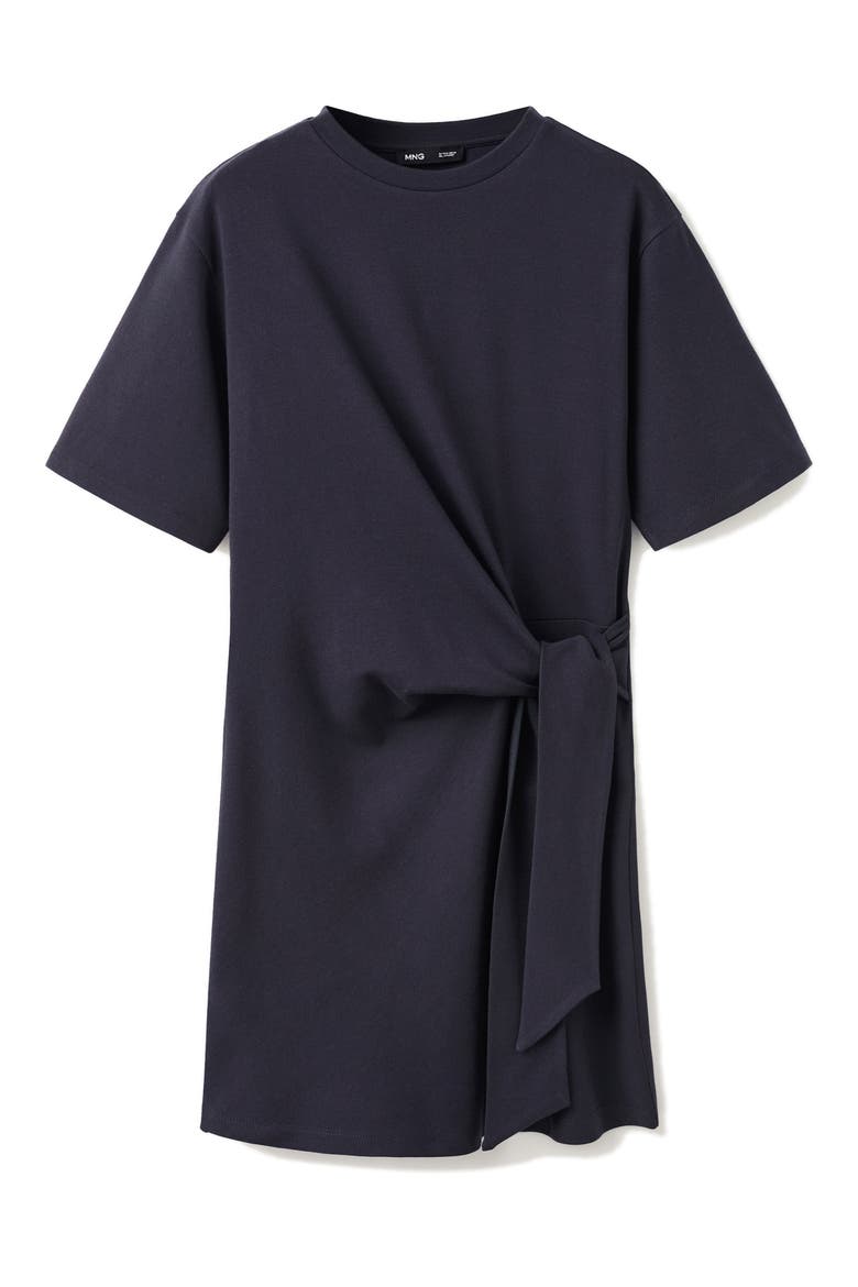 Side Tie Stretch Cotton T-Shirt Minidress, Alternate, color, NAVY