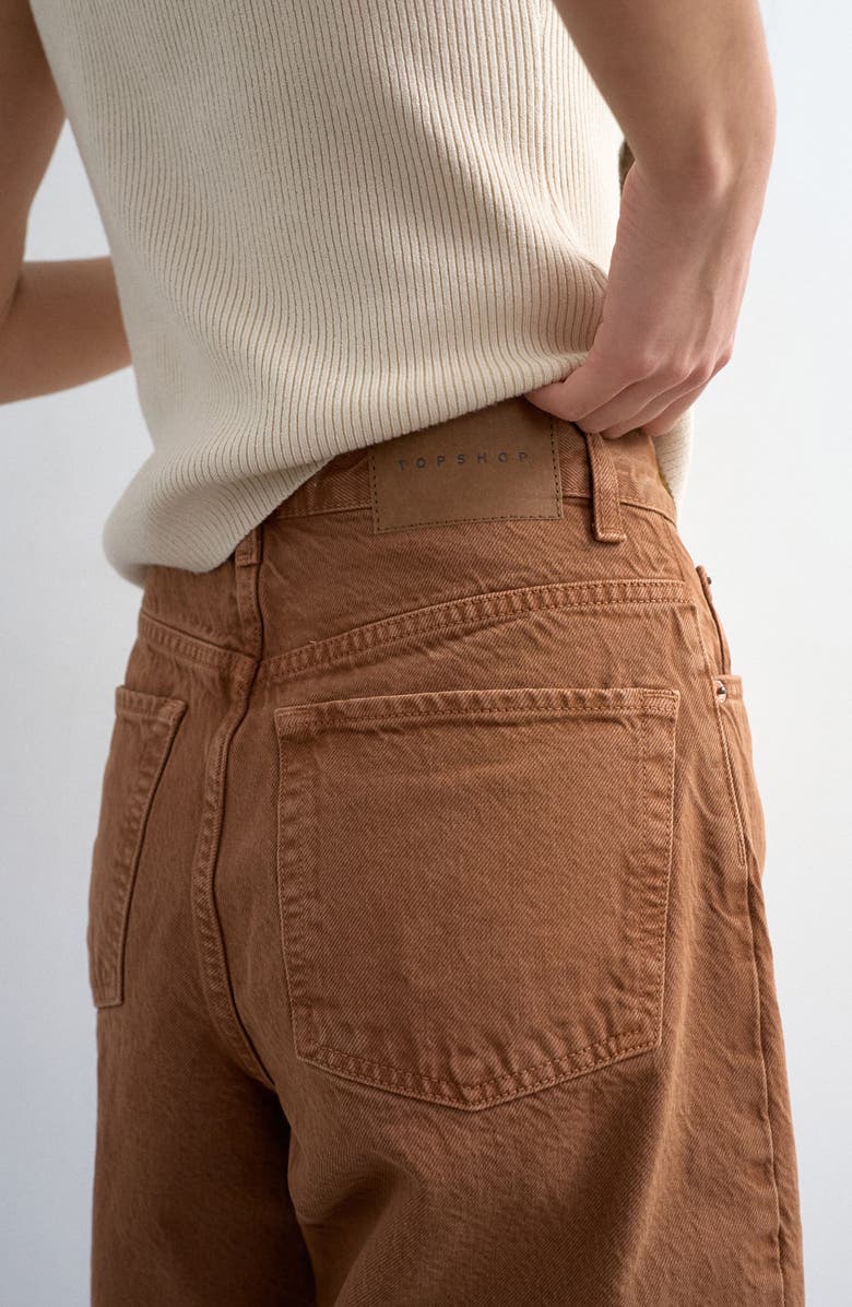 Topshop Mid Rise Denim Bermuda Shorts, Alternate, color, Brown