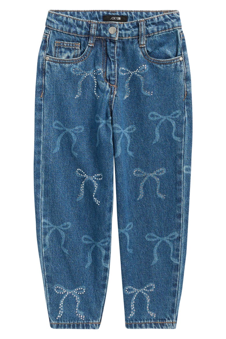 Kids' Bow Barrel Leg Jeans, Main, color, MED WASH