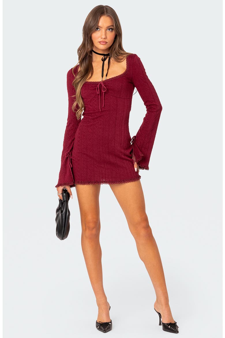 Krista Long Sleeve Knit Minidress, Alternate, color, BURGUNDY