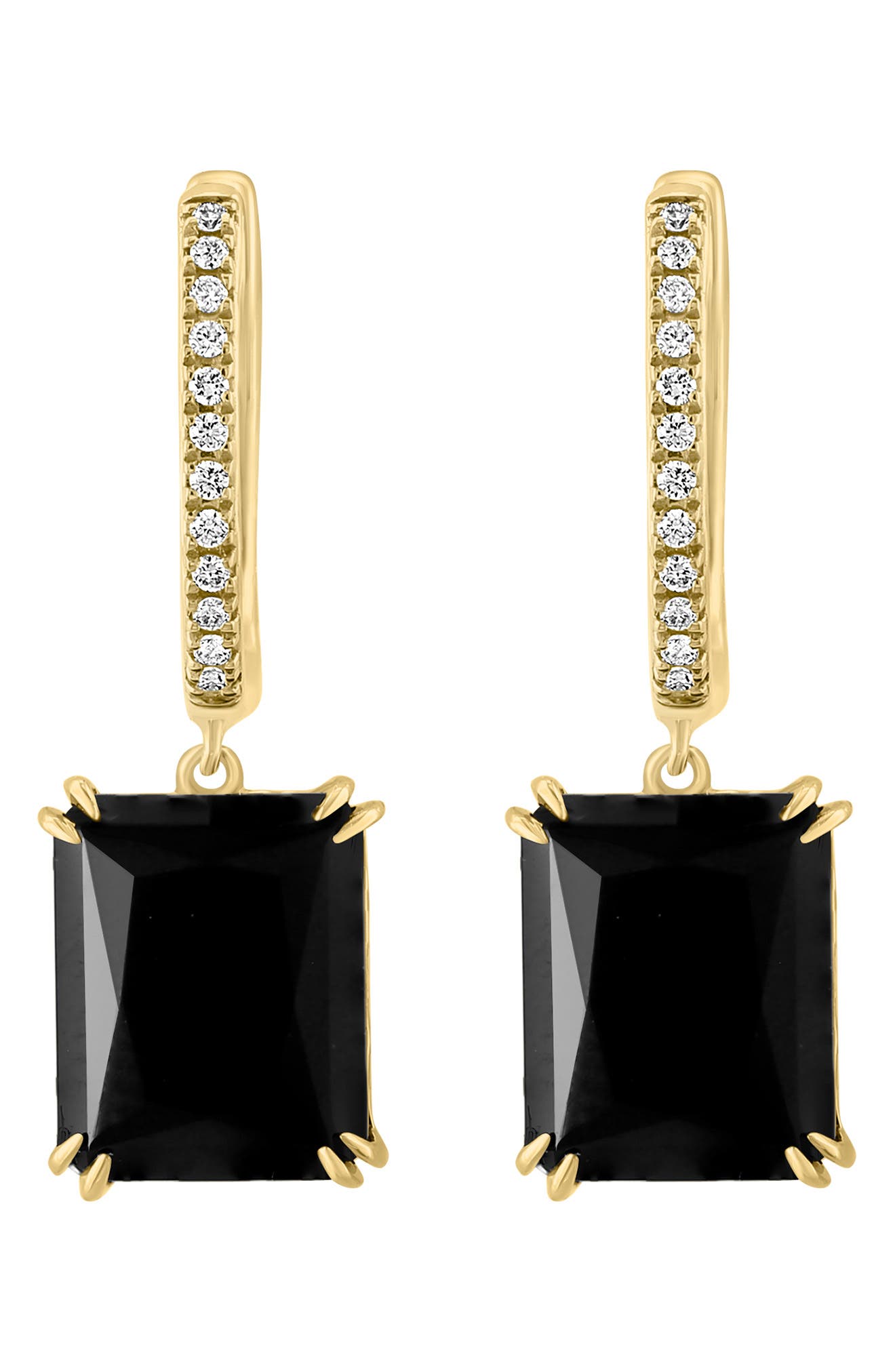 EFFY 14K Yellow Gold Diamond Onyx Drop Huggie Hoop Earrings - 0.09ct.