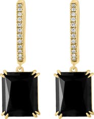 EFFY 14K Yellow Gold Diamond Onyx Drop Huggie Hoop Earrings - 0.09ct.