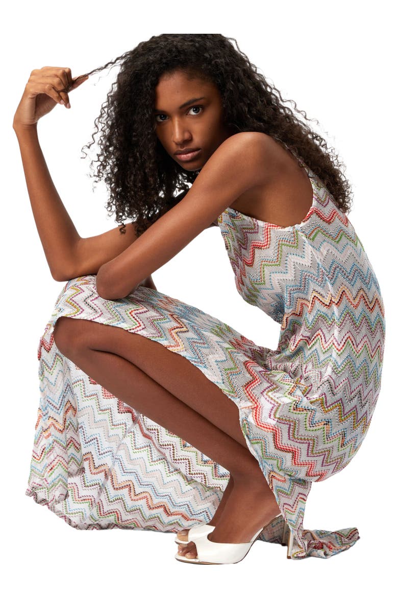 Long One-shoulder Dress With 3d Zig Zag Lamé, Alternate, color, Multicoloured
