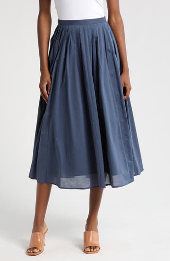Wayf Amelie Pleated Cotton Midi Skirt