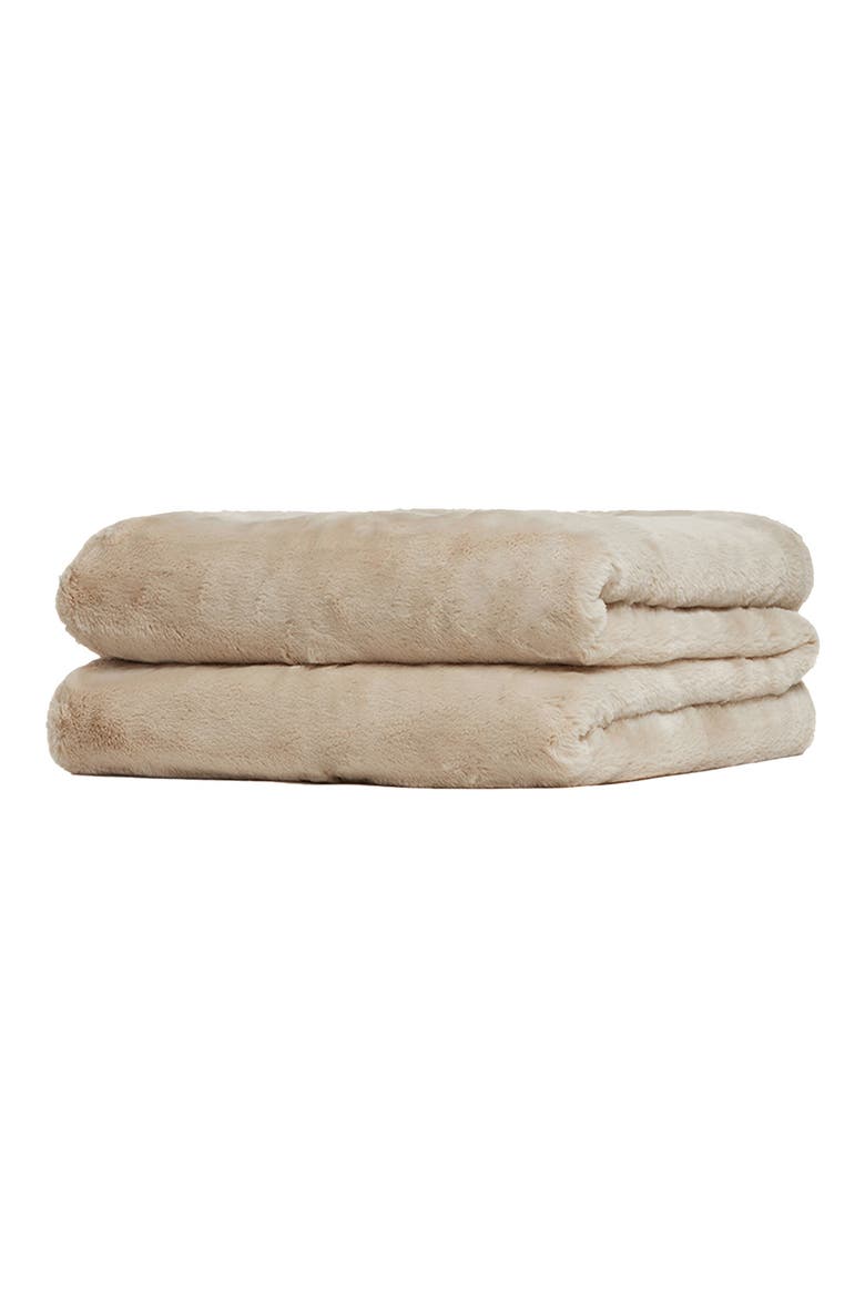 Brady Faux Fur Throw Blanket, Main, color, LATTE