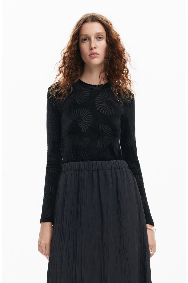 Chicago Long Sleeve Mixed Media Dress, Alternate, color, BLACK