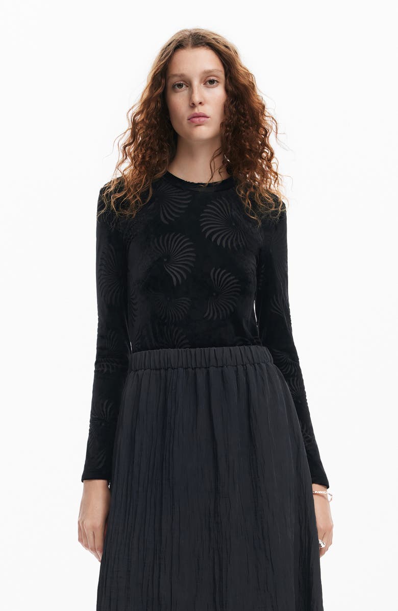 Desigual Chicago Long Sleeve Mixed Media Dress, Alternate, color,