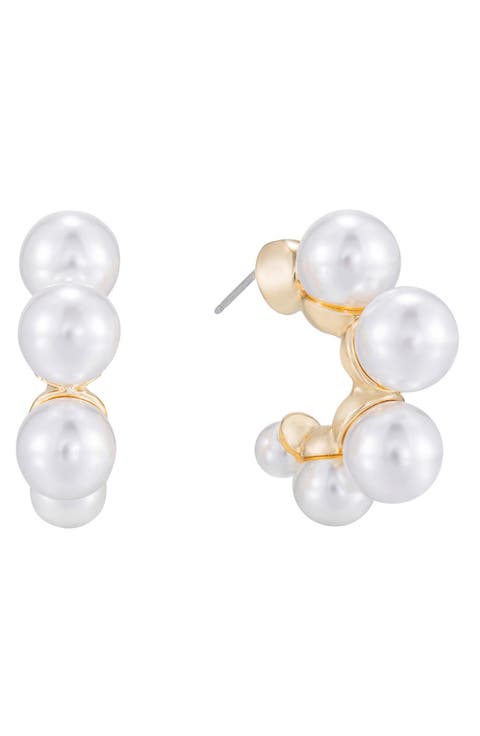 Five-Point Imitation Pearl Huggie Hoop Earrings