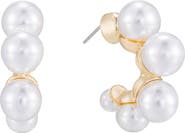 Ettika Five-Point Imitation Pearl Huggie Hoop Earrings
