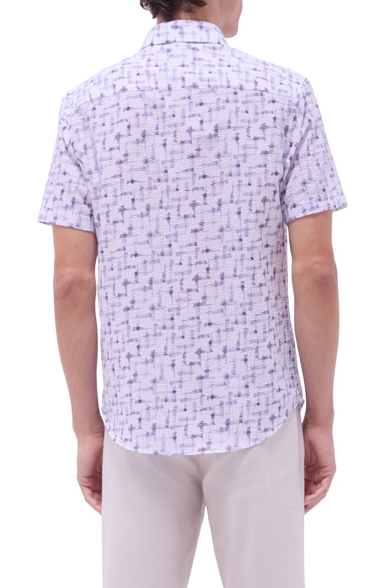 Orson Geo Print Short Sleeve Cotton Seersucker Button-Up Shirt, Alternate, color, LILAC