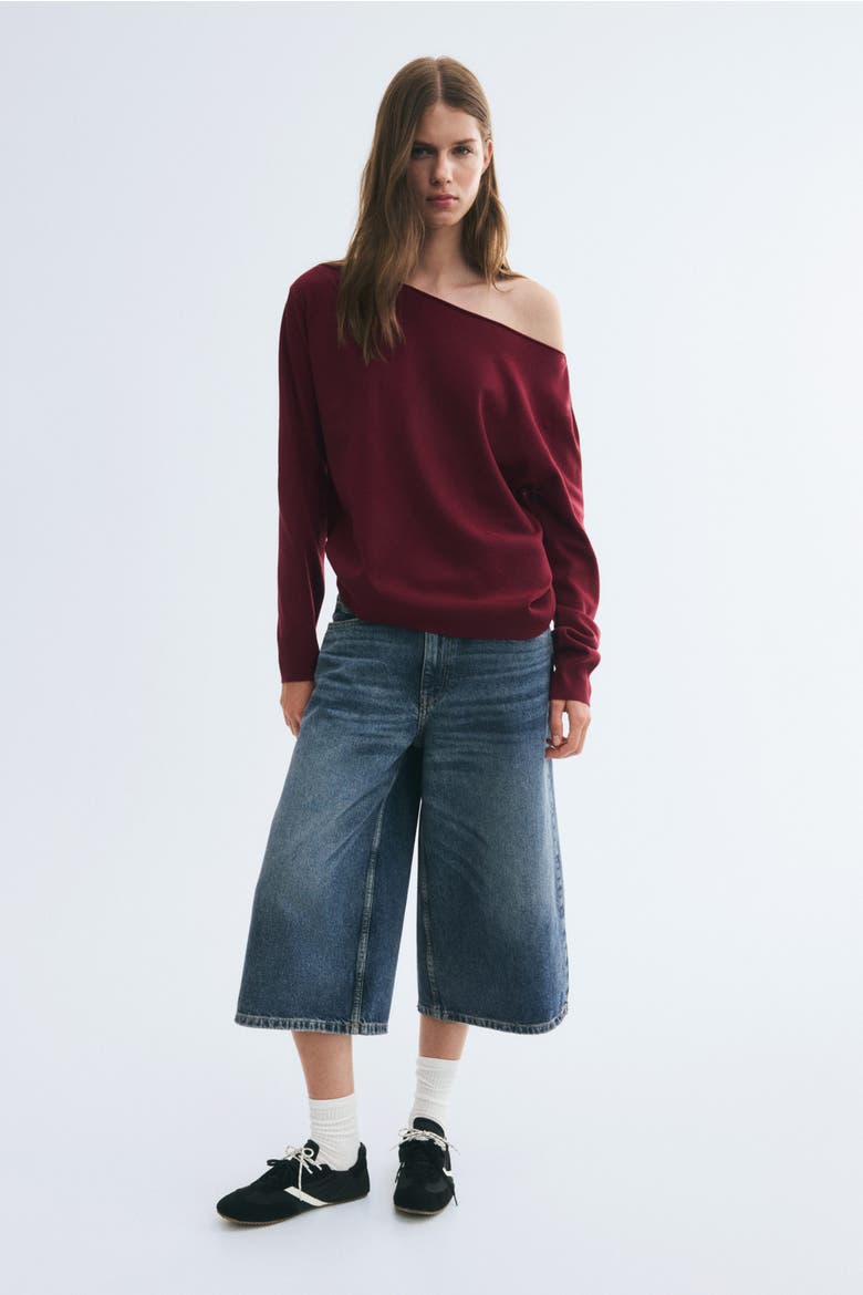 Off-The-Shoulder Sweater, Alternate, color, Burgundy