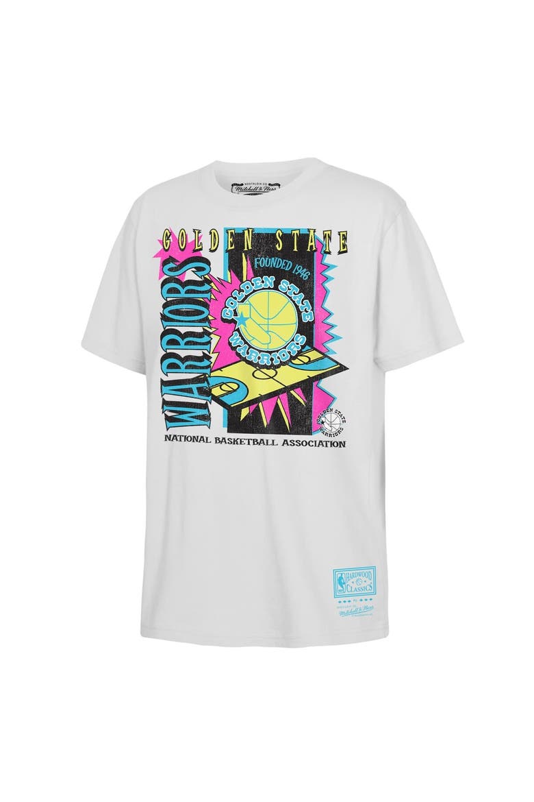 Youth Mitchell & Ness  White Golden State Warriors Neon Court Shock T-Shirt, Main, color, White