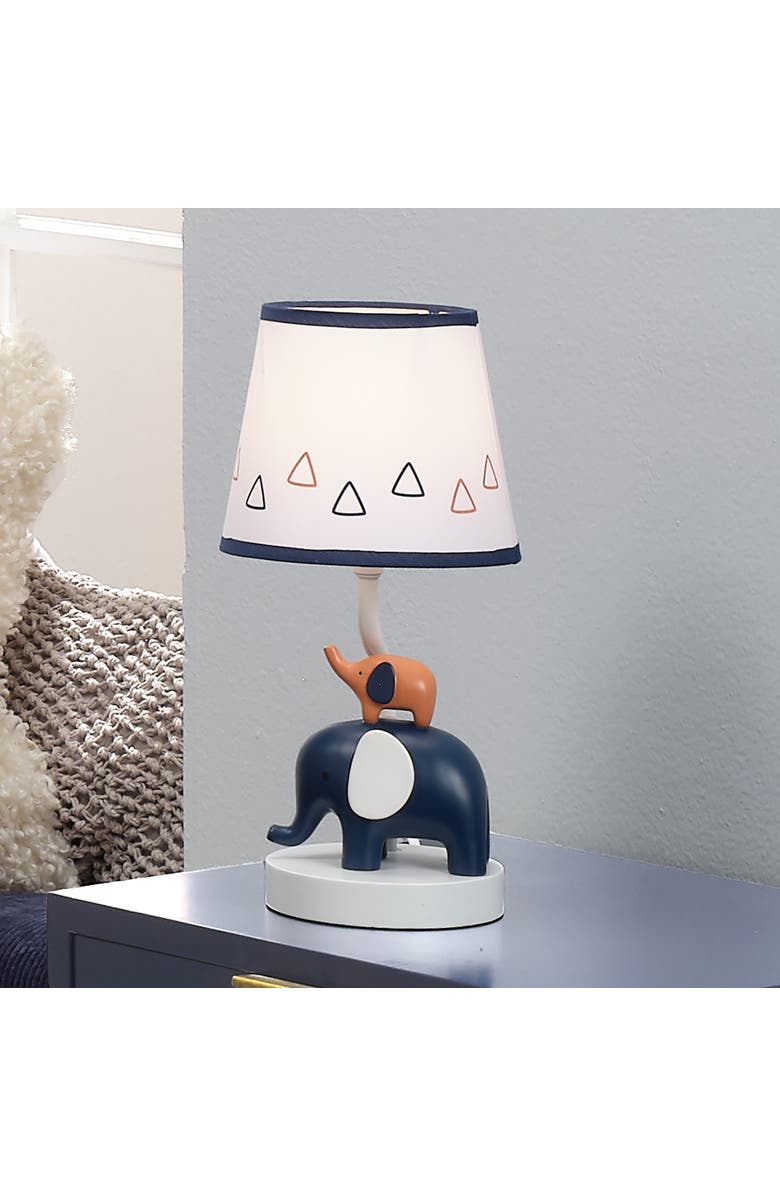 Lambs & Ivy Playful Elephant Nursery Lamp with Shade and Light Bulb, Alternate, color, Blue