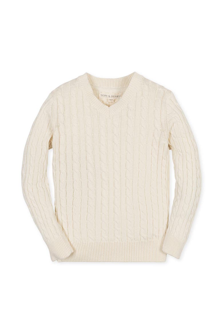 Kids' Organic Long Sleeve V-Neck Cable Sweater, Main, color, Ivory Cable