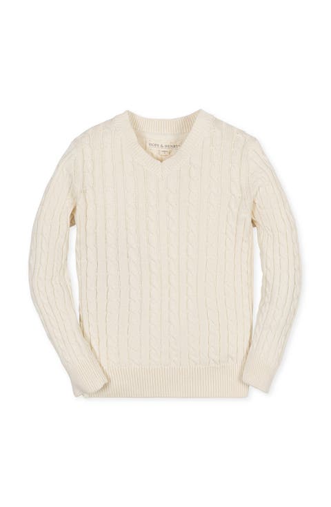 Kids' Organic Long Sleeve V-Neck Cable Sweater