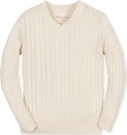 Hope & Henry Kids' Organic Long Sleeve V-Neck Cable Sweater