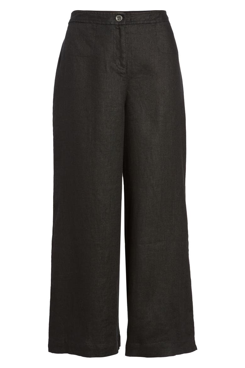 Wide Leg Organic Linen Pants, Alternate, color, BLACK