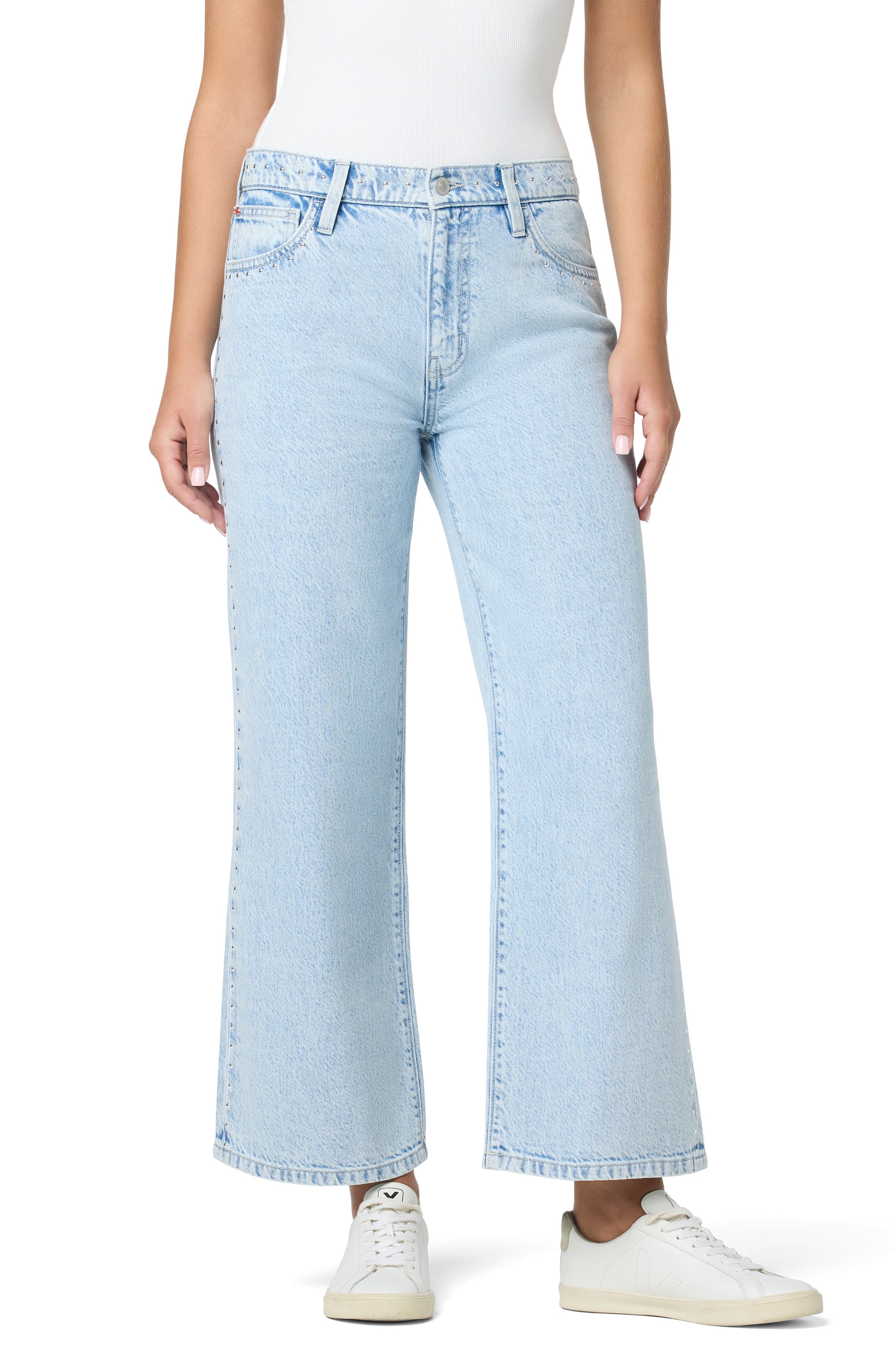 Hudson Jeans Rosalie Studded Ankle Wide Leg Jeans