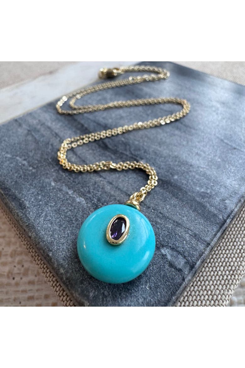 Electric Blue Turquoise with Violet Stone Necklace, Alternate, color, Blue