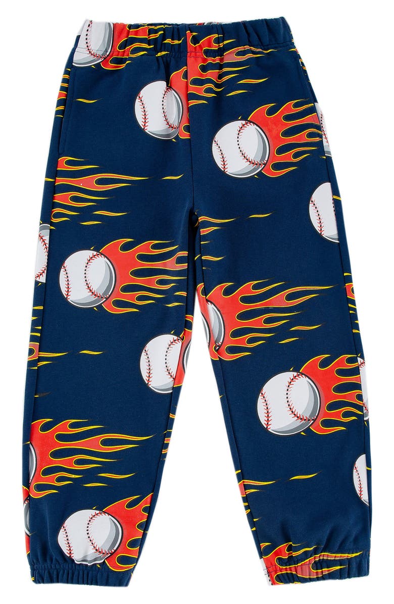 CALONIE Kids' Flaming Baseball Print Fleece Sweatpants, Main, color, 