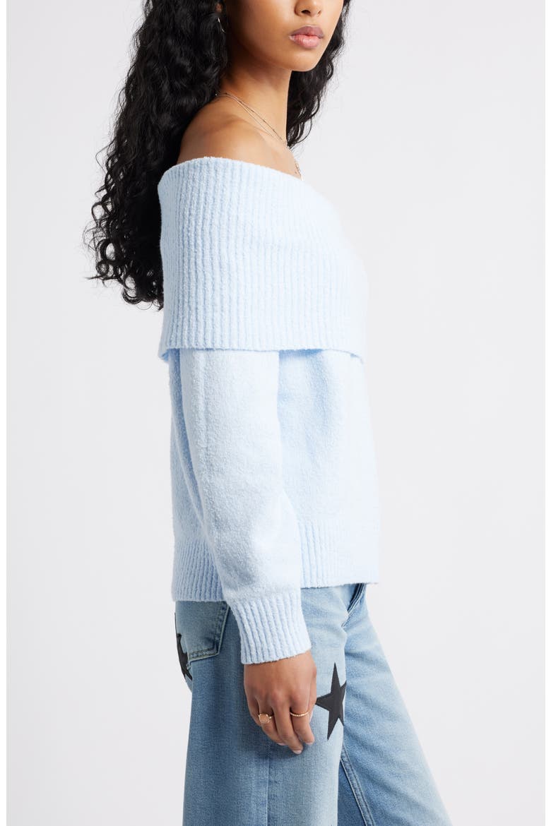 Bouclé Off the Shoulder Sweater, Alternate, color, BLUE BIRD