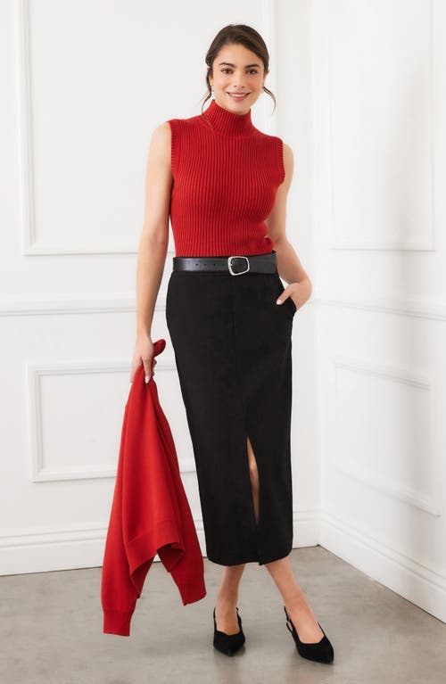 Karen Kane Turtleneck Rib Sleeveless Top In Red