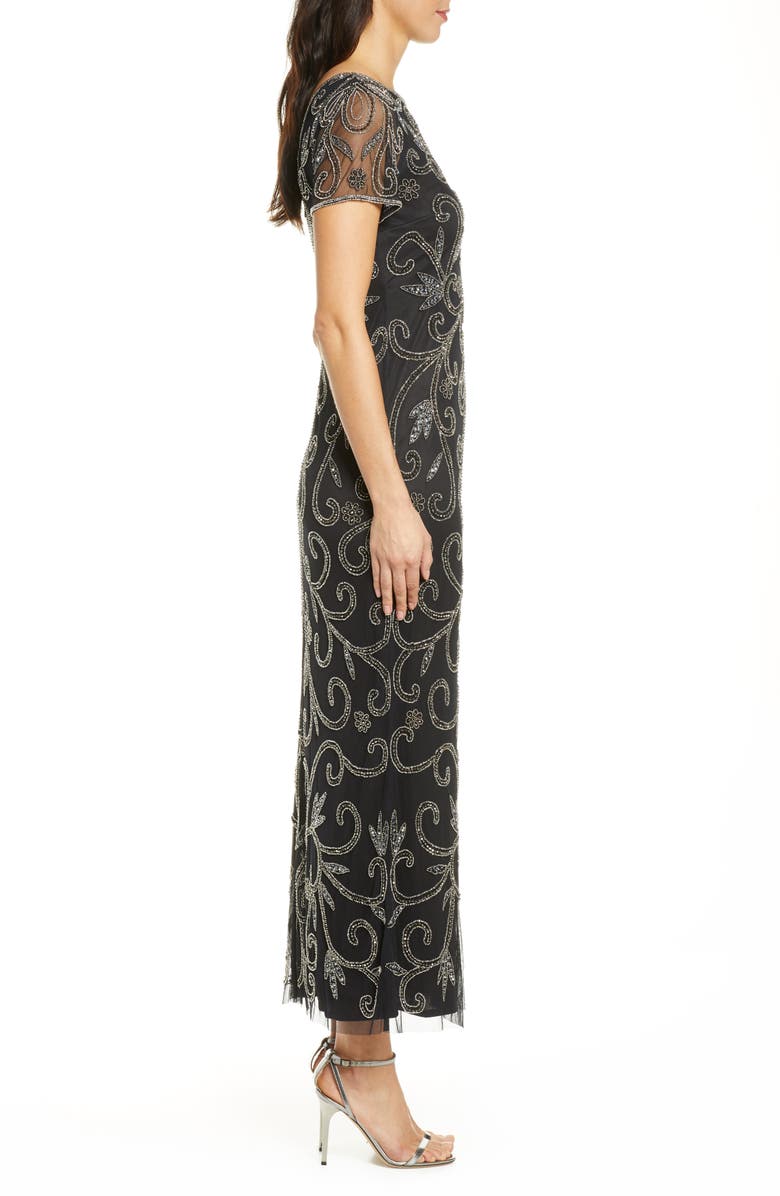 Pisarro Nights Beaded Illusion Mesh A-Line Gown, Alternate, color,