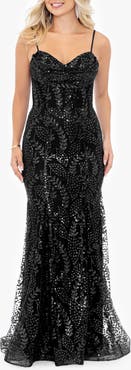 Blondie Nites Glitter Mesh Trumpet Gown