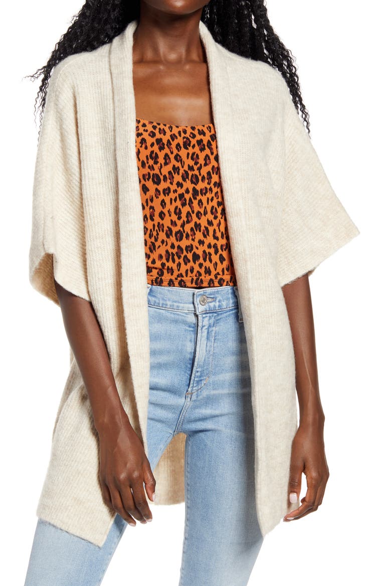 Open Front Dolman Sleeve Cardigan, Main, color, BEIGE OATMEAL LIGHT HEATHER
