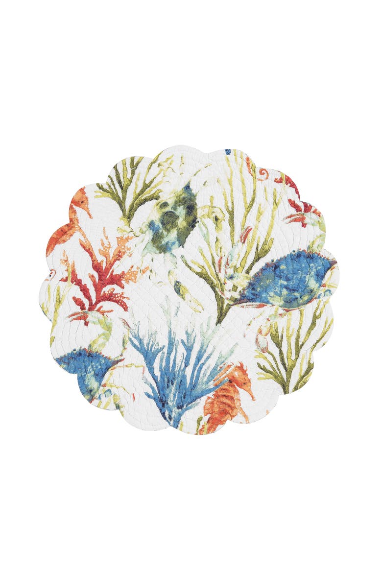 Marino Round Quilted Reversible Colorful Coastal Placemats Set of 6, 17", Alternate, color, Blue