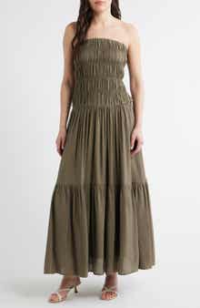 Rocio Shirred Strapless Tiered Maxi Dress