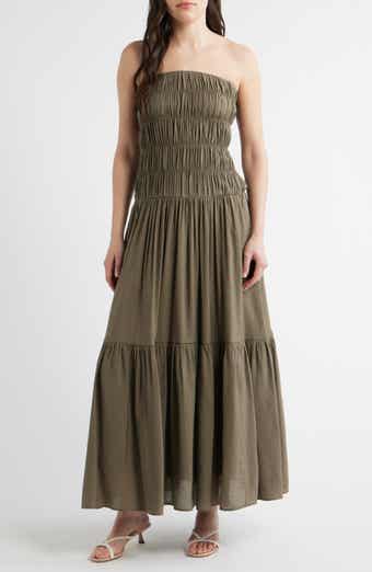 Rocio Shirred Strapless Tiered Maxi Dress
