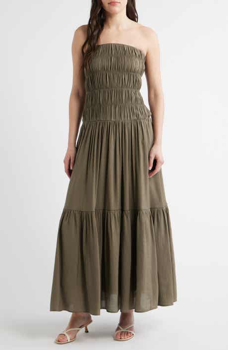 Rocio Shirred Strapless Tiered Maxi Dress