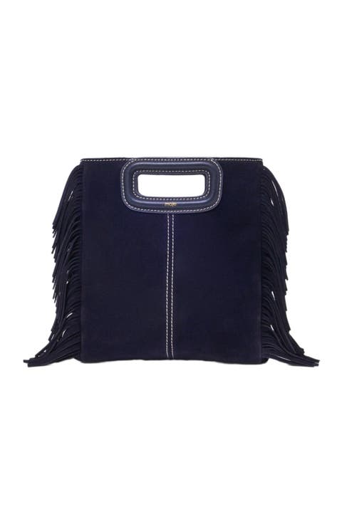 Topstitched suede M bag
