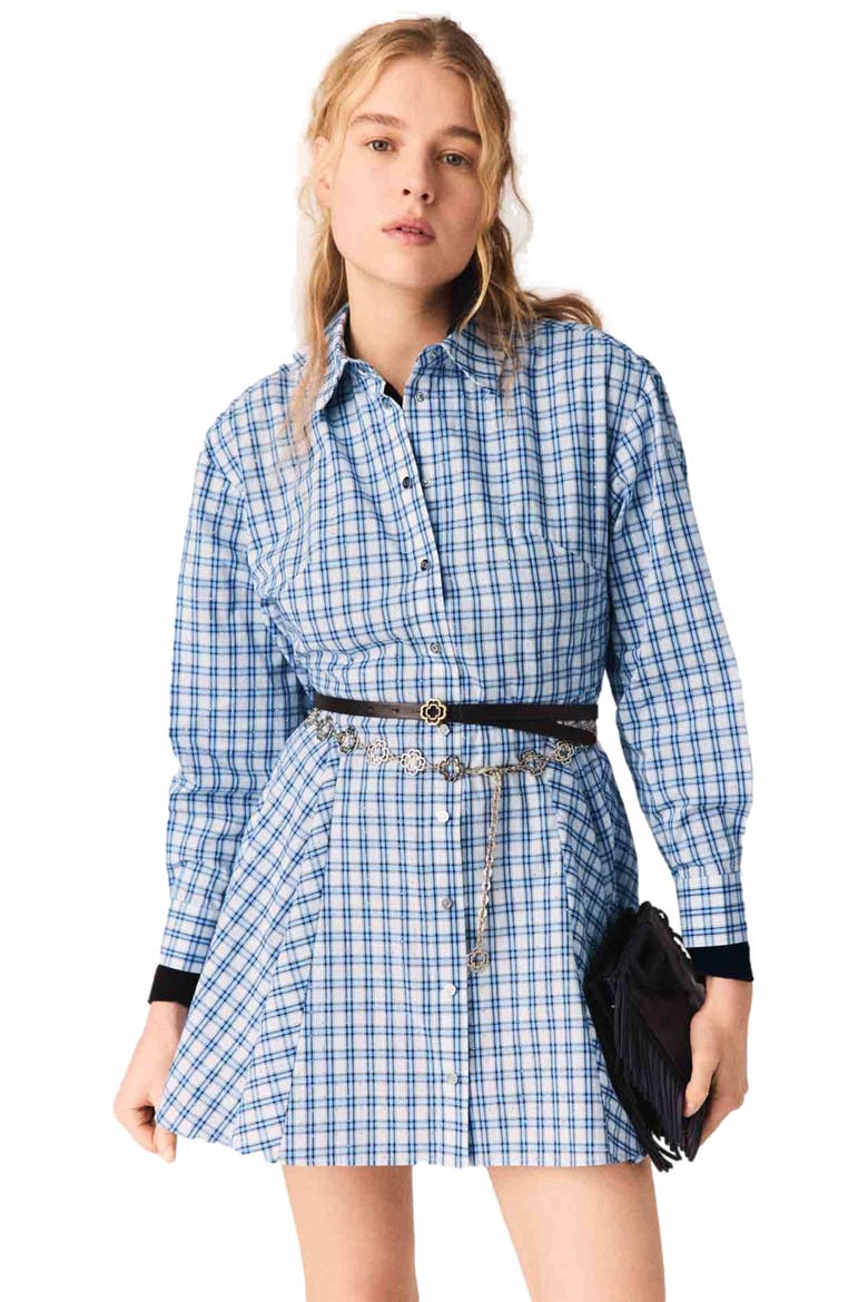 Rhinestone-trim cotton shirt dress, Main, color, Blue check print