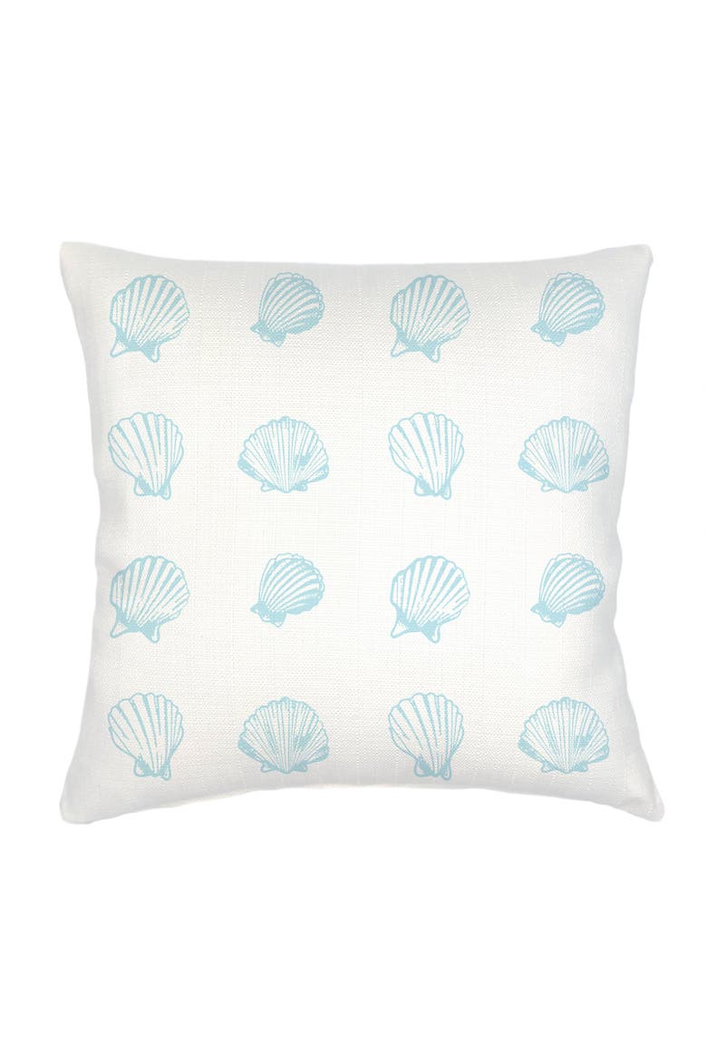 Saltwater Shell Printed Linen Pillow with Down Insert, Main, color, Aqua
