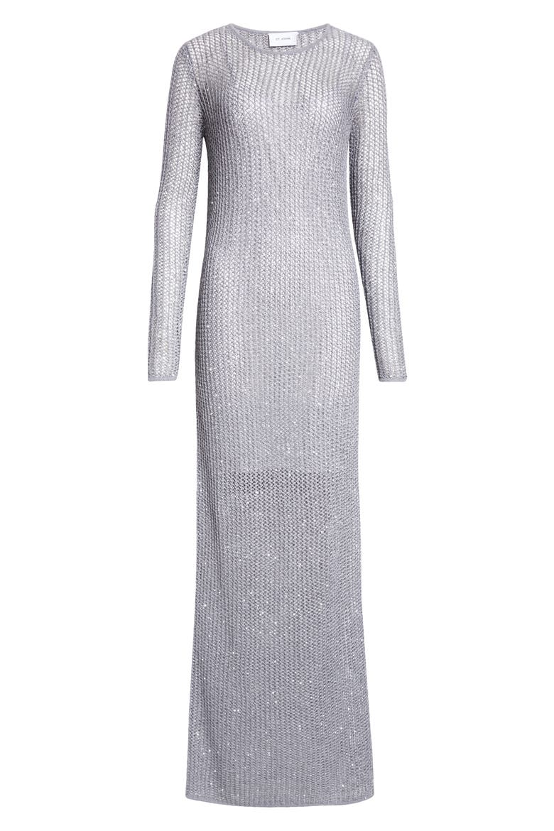 Sequin Long Sleeve Mesh Knit Gown, Alternate, color, SILVER