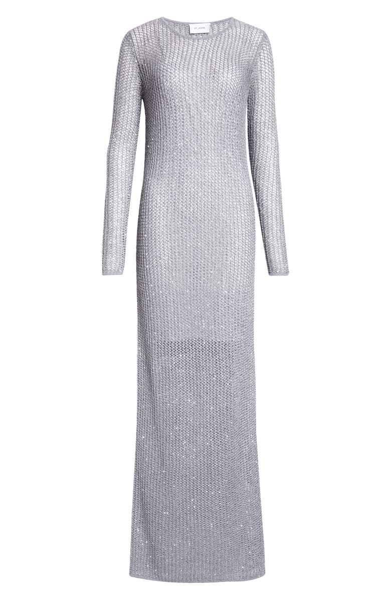 ST. JOHN Sequin Long Sleeve Mesh Knit Gown, Alternate, color, Silver